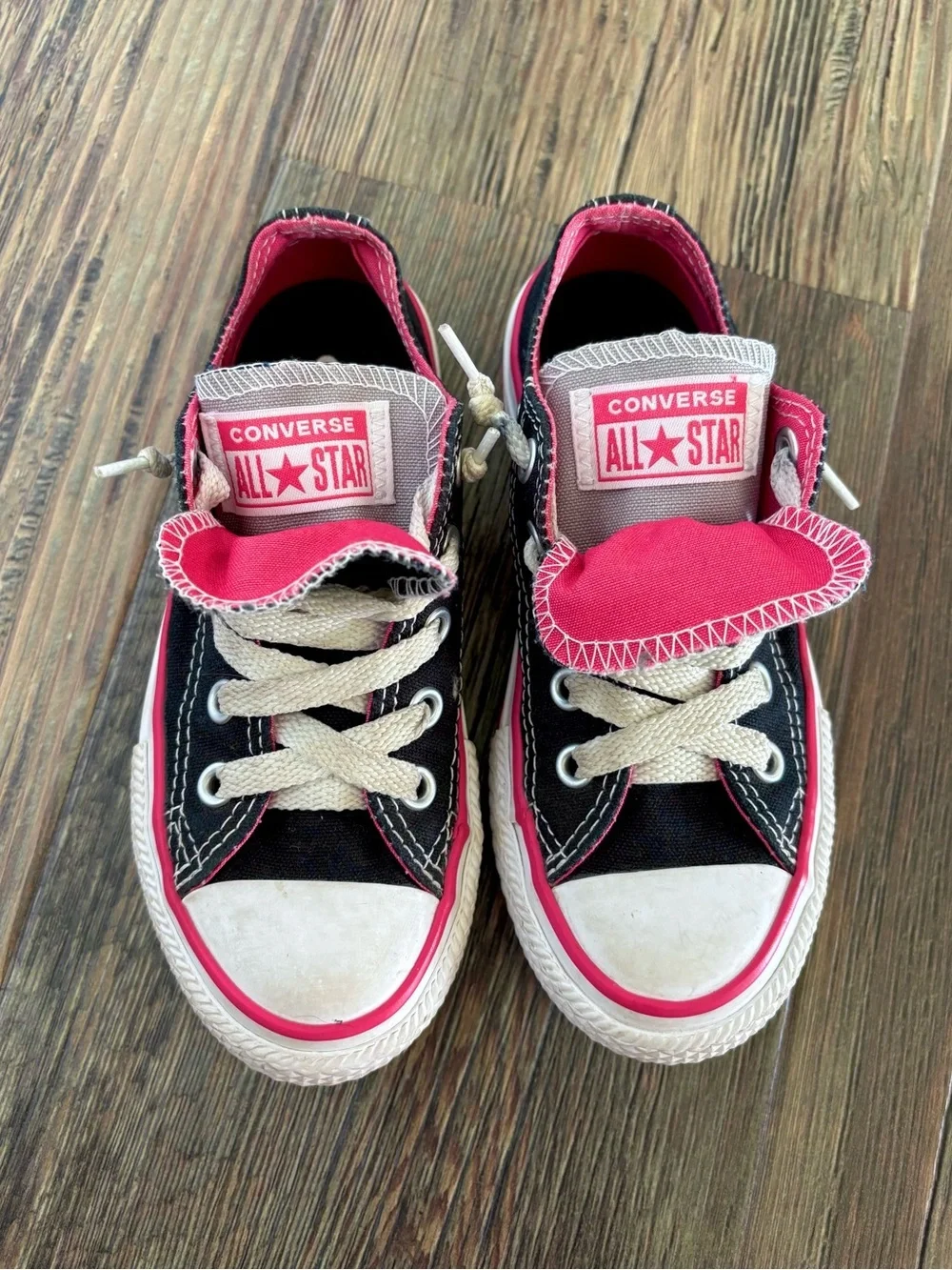 Converse Chuck Taylor Double Tongue Oxford Low Top Sneakers Jrs Sz 11 Black Pink
